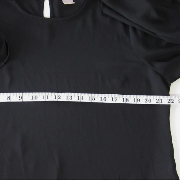 Chicos Sheer Asymmetrical Ruffle Hem Sleeves Black Blouse - Picture 6 of 8